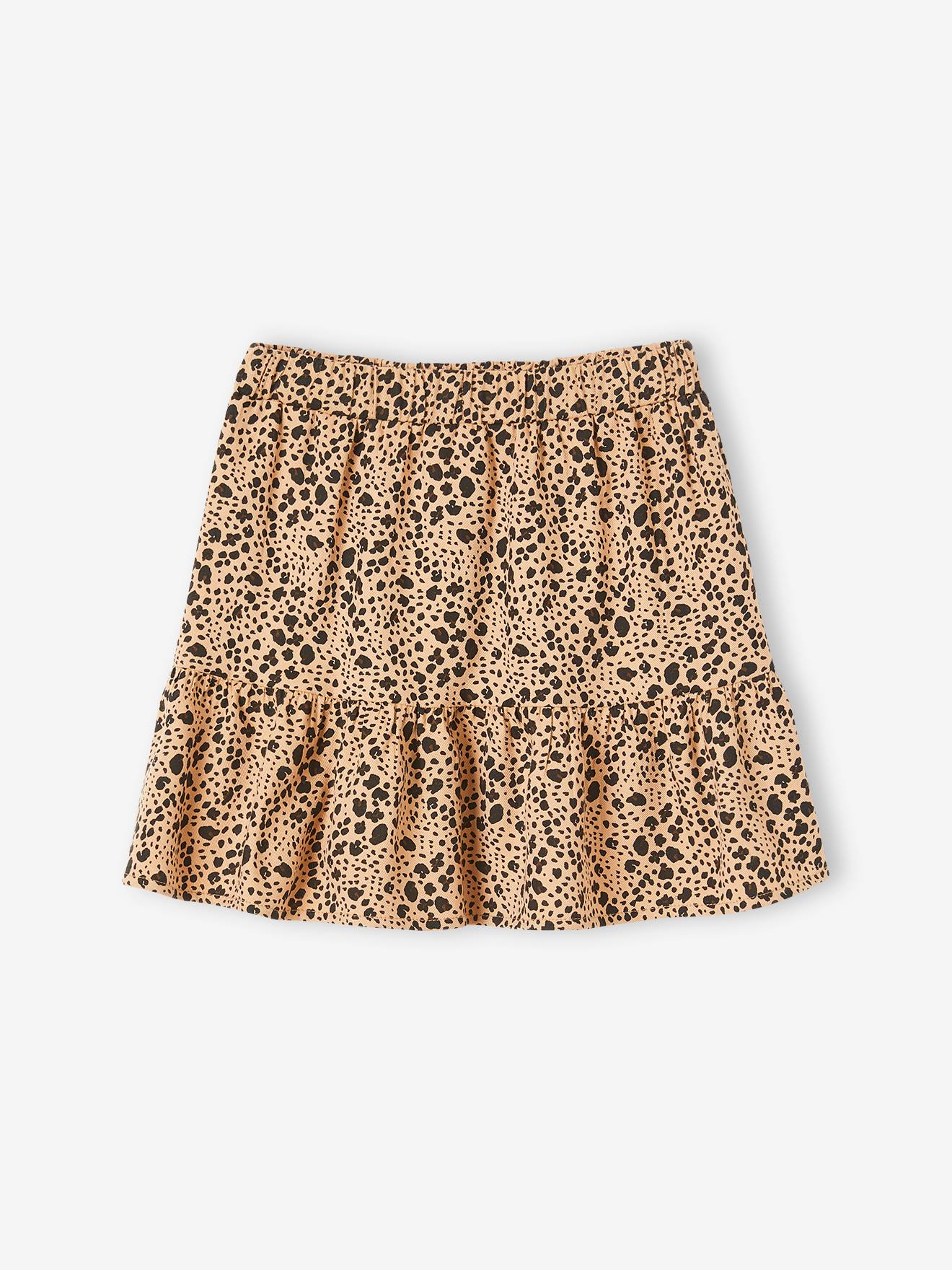 Saia com babados estampada, tamanho médio, bege, para menina.