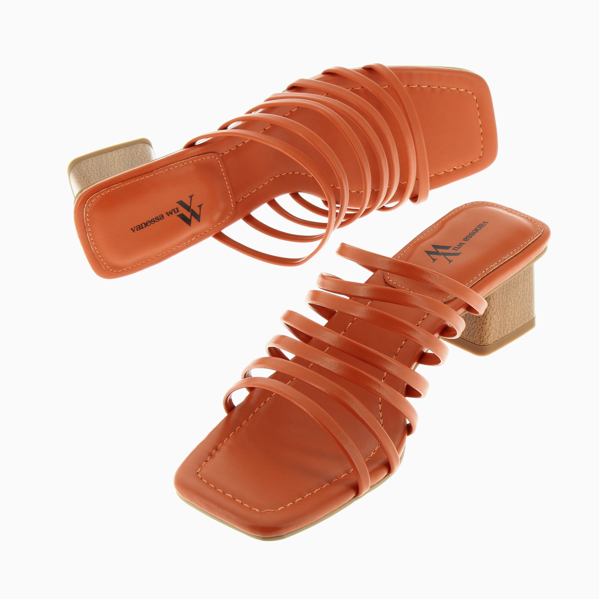 Sandales à talon, Compensées-Mules Sienna brique à multiples brides