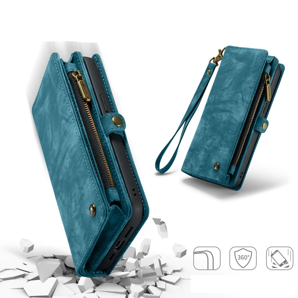 iPhone 16 Pro Max 2in1 Leder Tasche   Magnet Hardcase Karten Etui - Blau