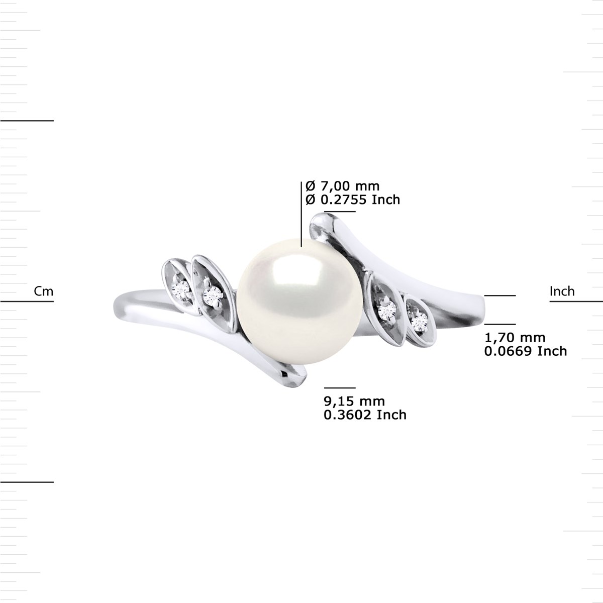 Bague Perle d'Eau Douce 7-8 mm et Diamants 0,020 Cts Joaillerie Or Blanc