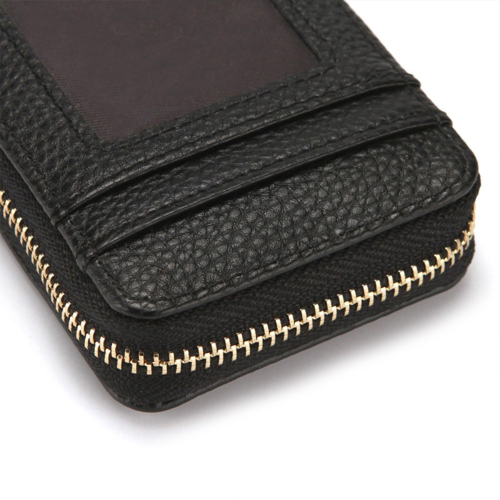 Mini Kreditkarten Leder Etui Geldbörse mit 13 Fächern (RFID Schutz) - Schwarz