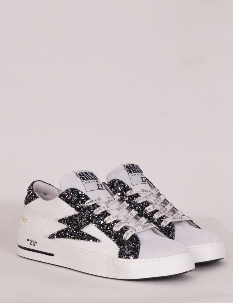 SEMERDJIAN BASKETS MAYA BASSES GLITTER NOIR CUIR BLANC 10279