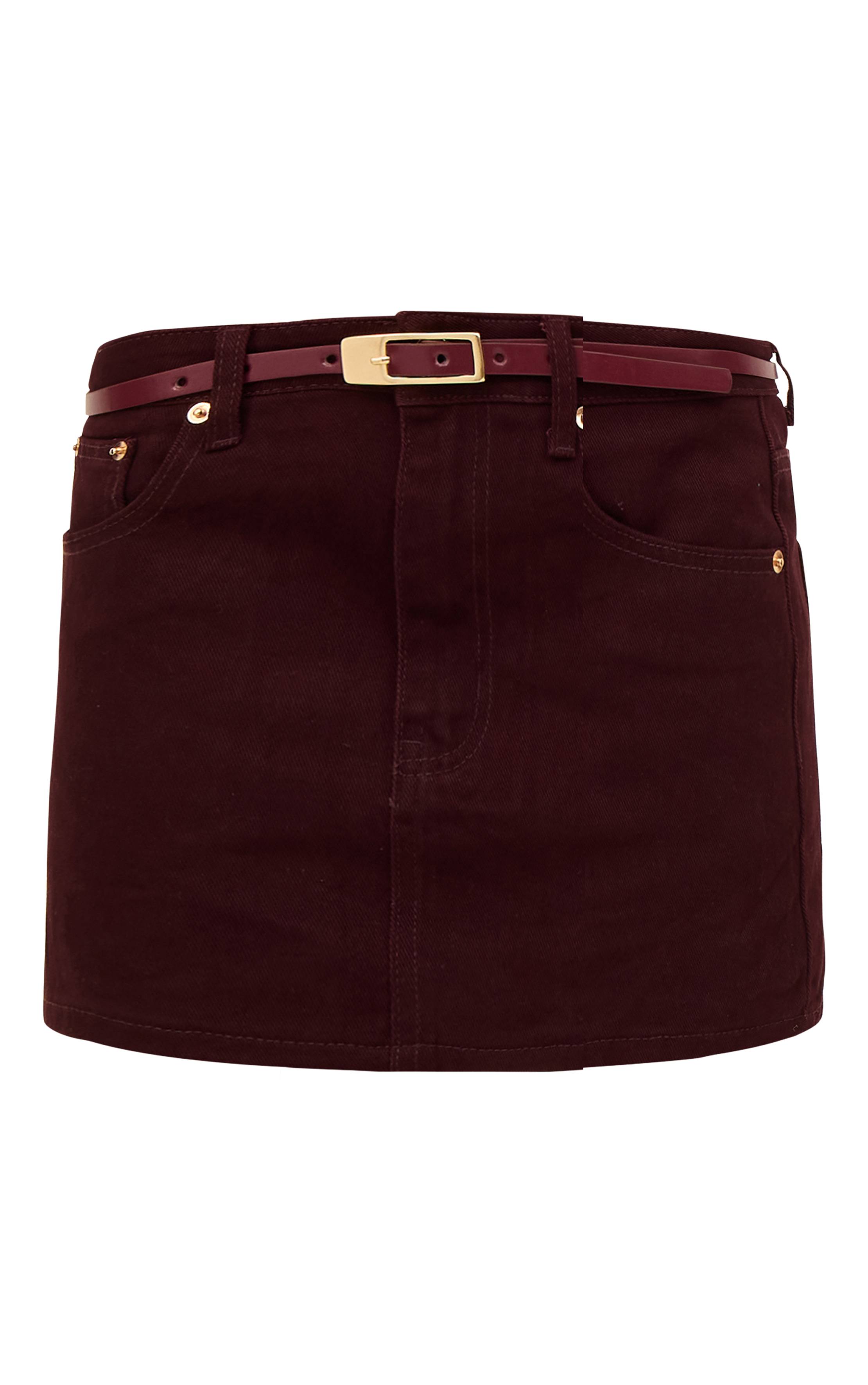 Rouge Bordeaux Mini-jupe En Denim Délavé