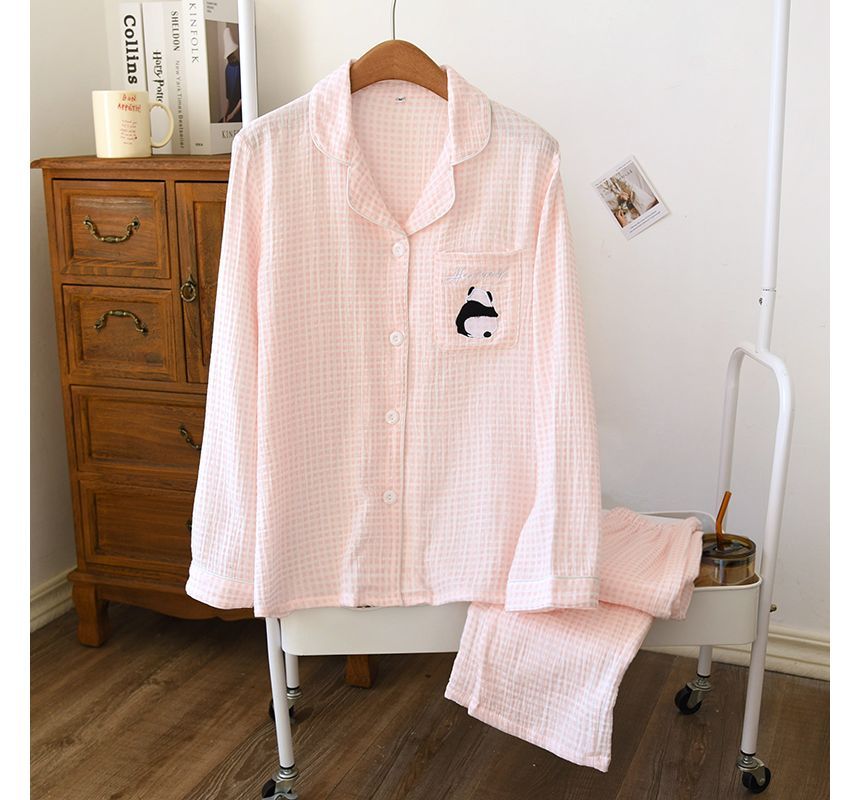 MelMount - Bijpassende pyjamaset voor koppels: geruite top met lange mouwen + broek (verschillende ontwerpen)