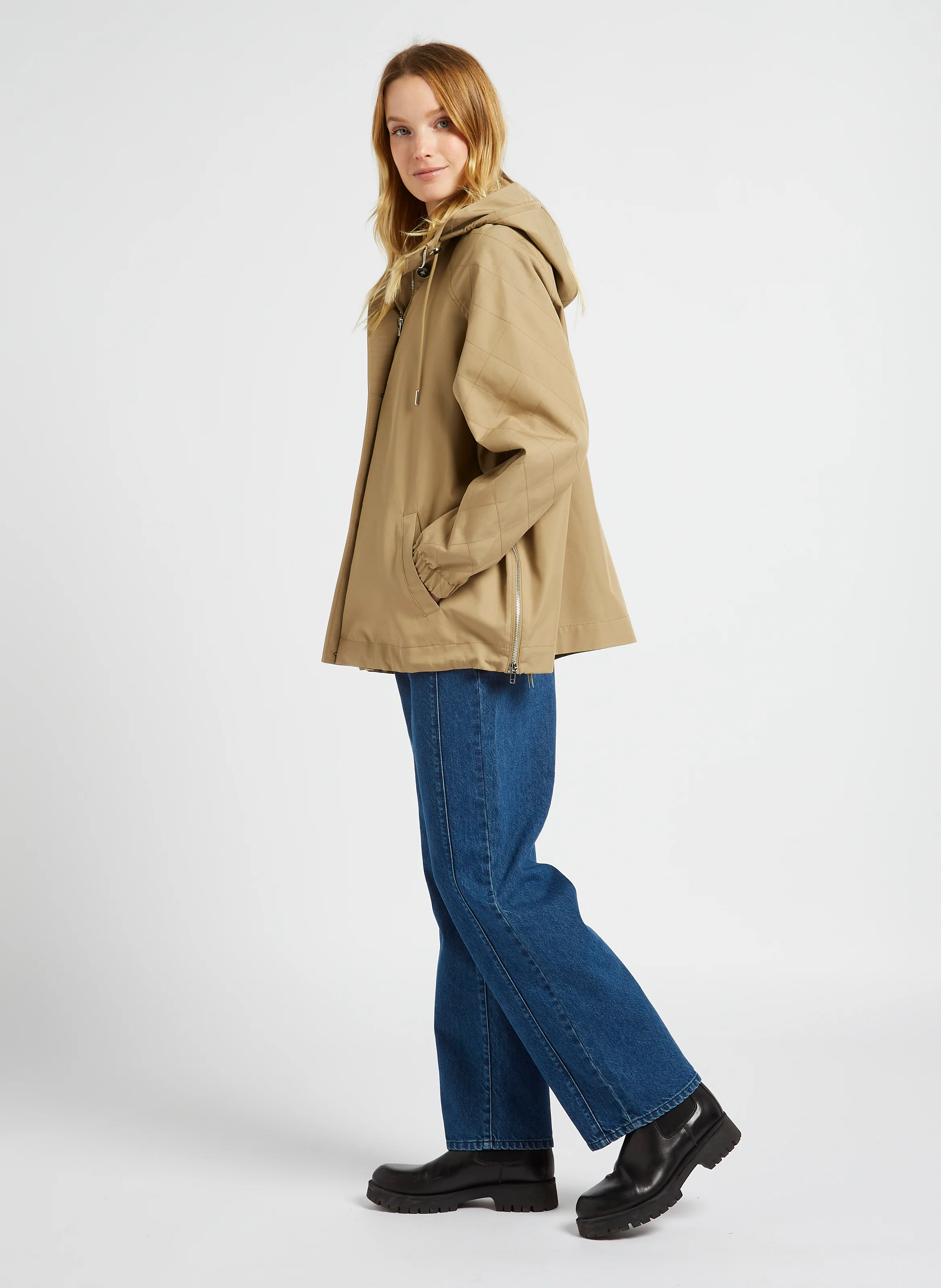 DYMAS - Parka col montant à capuche en coton mélangé| Marron