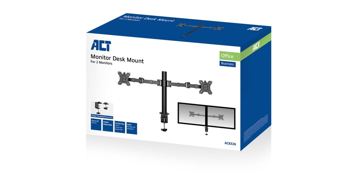 ACT ConnectivityMonitorarm office solid pro, 2 schermen bevestiging  (Zwart)