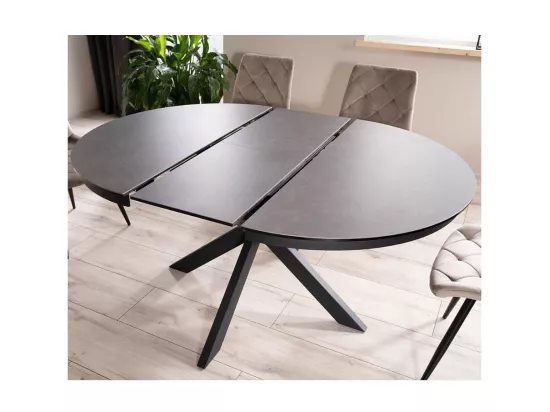 Table extensible ronde design gris foncé 120cm avec pieds noir mat Arena
