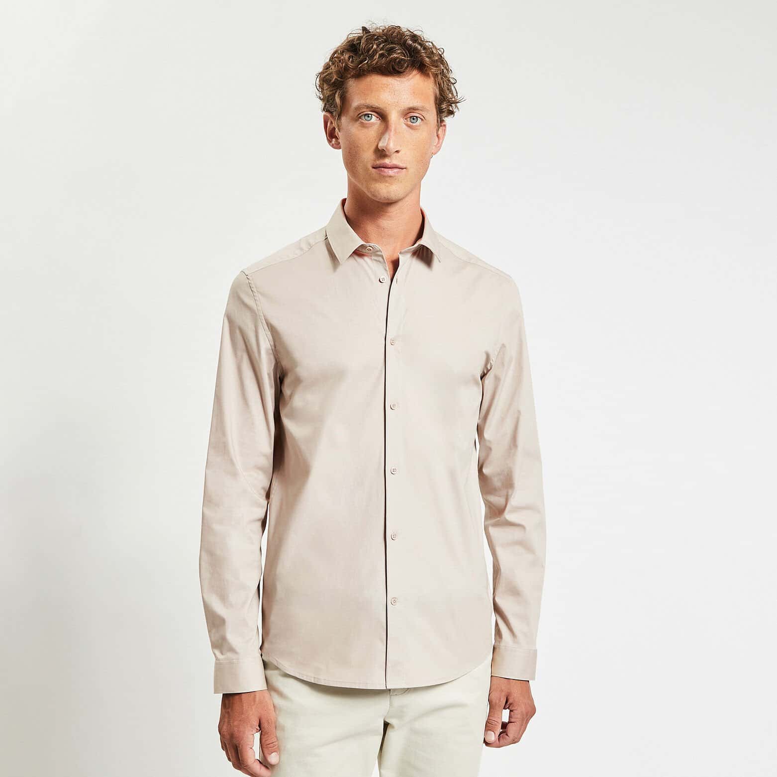 Chemise slim unie coton biologique stretch Ecru