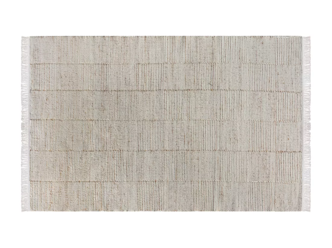 Tapis en jute et laine fait à la main - 160 x 230 cm - 1200g/m2 - Naturel - TAKORADI