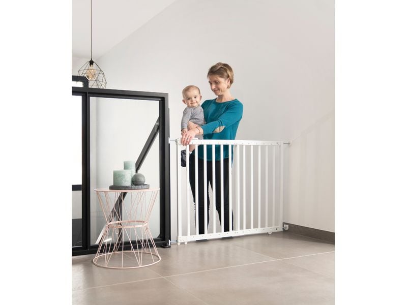 Badabulle Türschutzgitter Deco Pop Holz Weiss 63 cm - 106 c Sicherheitsgitter mit ergonomischem Griff