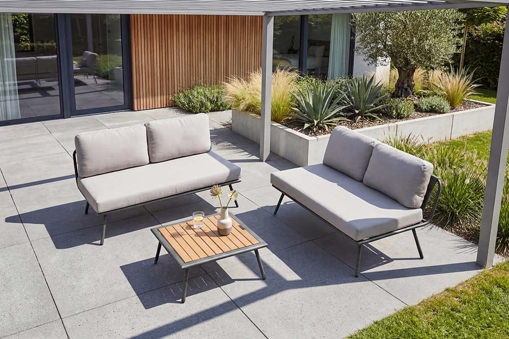 Outdoor Lounge Sitzgruppe MOBILE MODULAR anthrazit hellgrau mit Tisch wetterfest