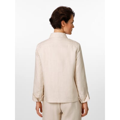 Damen-Leinenjacke Streifen, Natur-Koralle