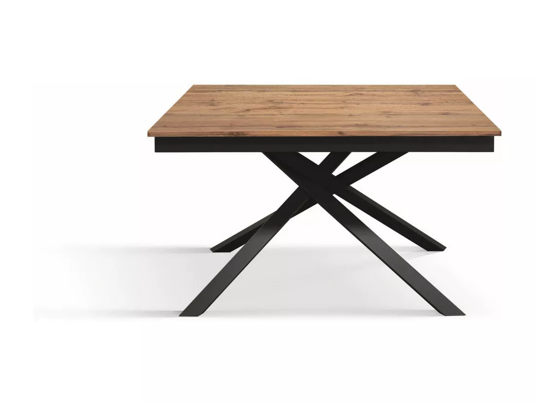 Table en bois, effet chêne, base anthracite, ext.160x90-210x90cm - VOLPAIA