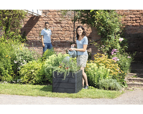 Klassieke verhoogde tuinbak GARANTIA ERGO Quadro S 50 incl. Flora waterbesparend systeem 60 x 60 x 50 cm steen