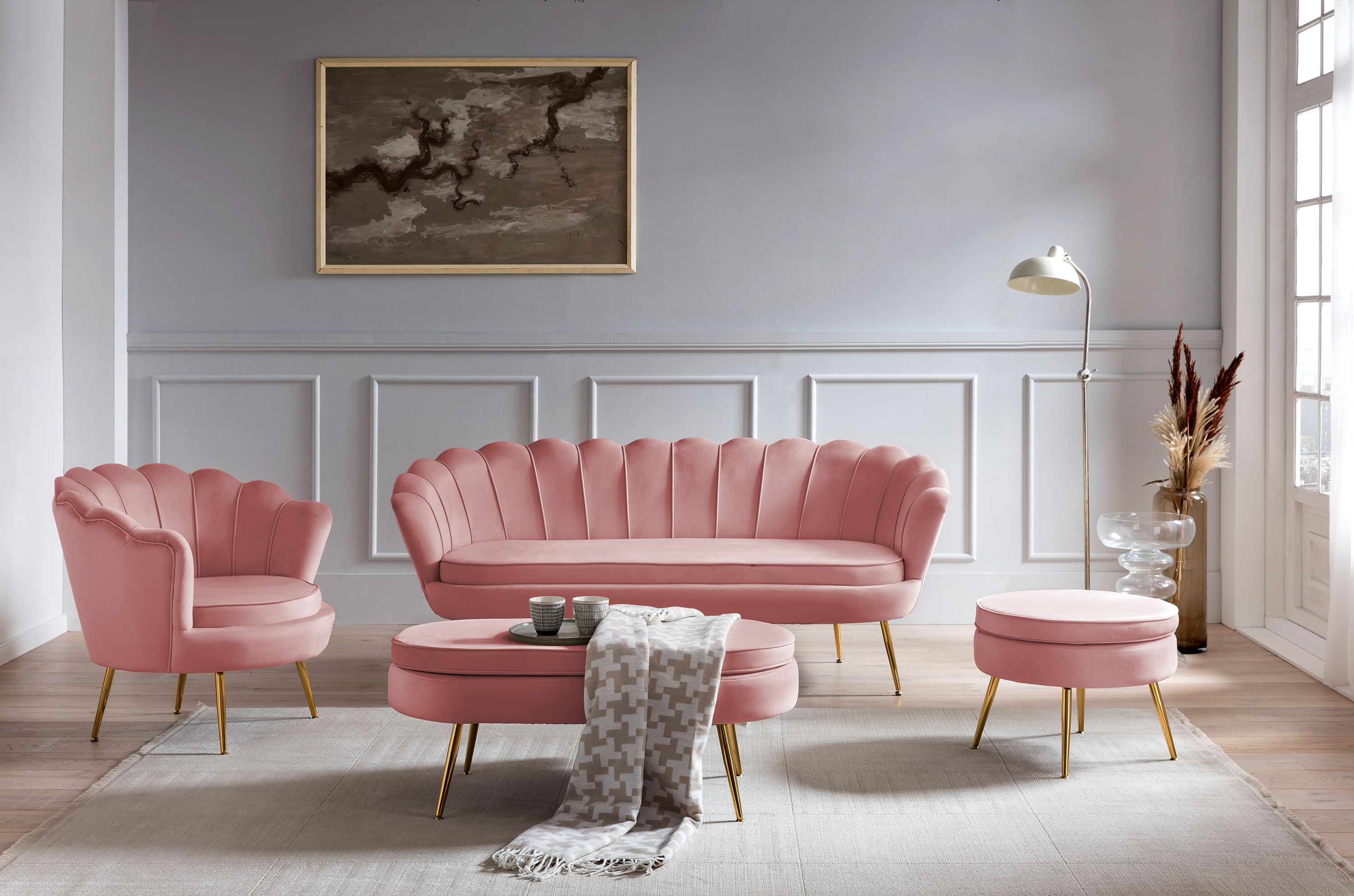 Muschelsessel Samt Rose Relaxsessel Polstersessel Ohrensessel Loungesessel