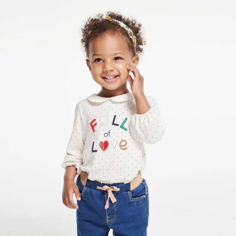 T-shirt brodé à pois bébé fille Gris ou noir