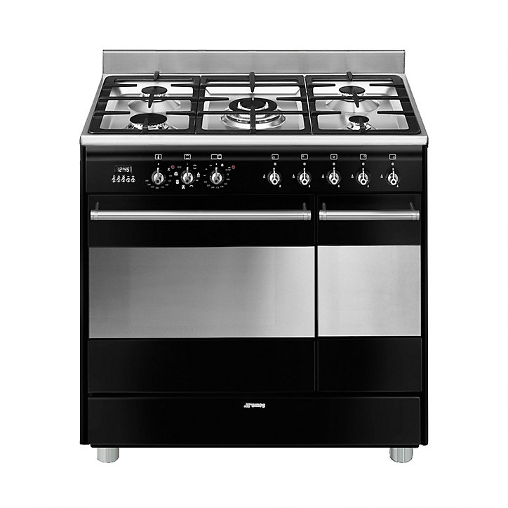 Piano de cuisson gaz 79L Concerto L. 90 x H. 90 cm SCB92MN8 Smeg noir et inox