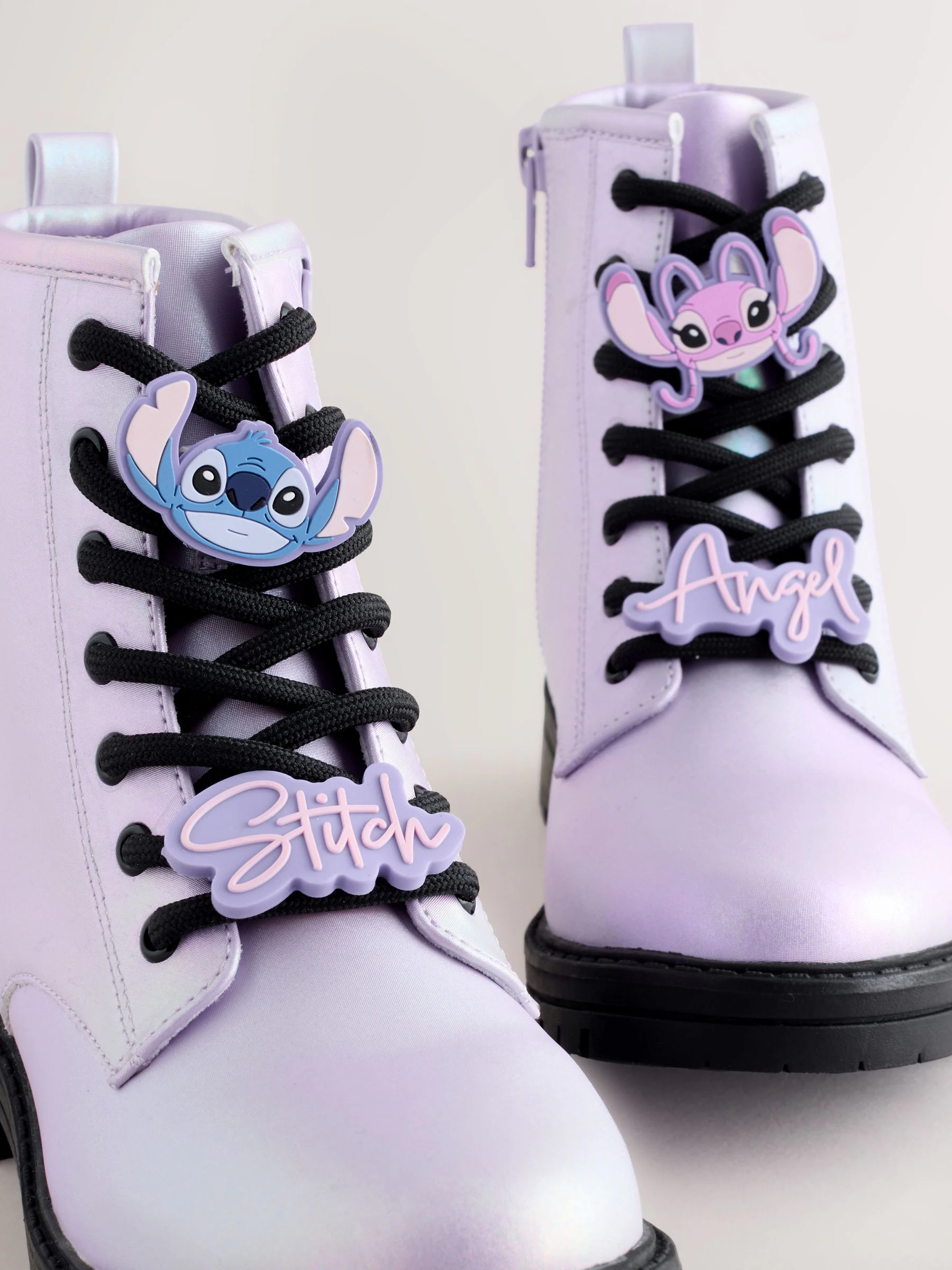 Metallic paars - Lilo & Stitch warmgevoerde enkellaarzen met vetersluiting