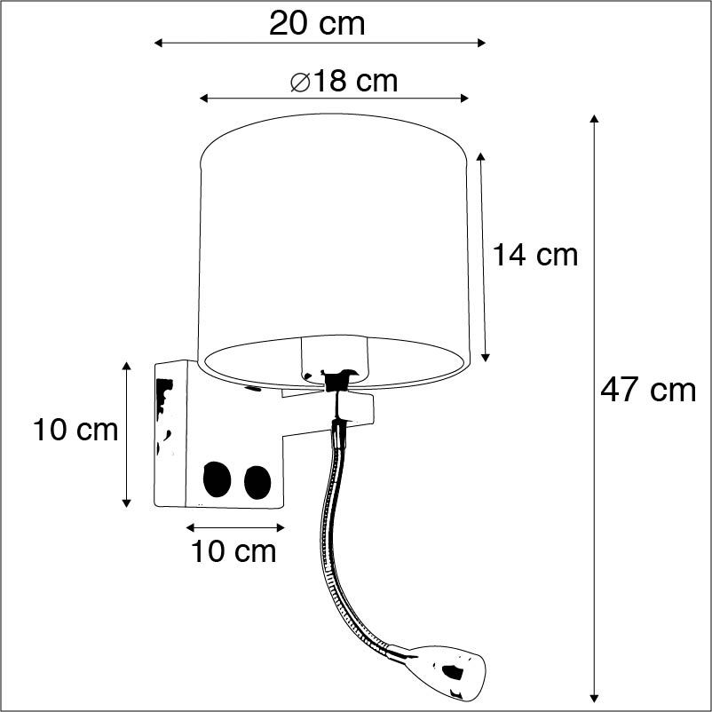 Art deco wandlamp goud met USB en zwarte kap - Brescia