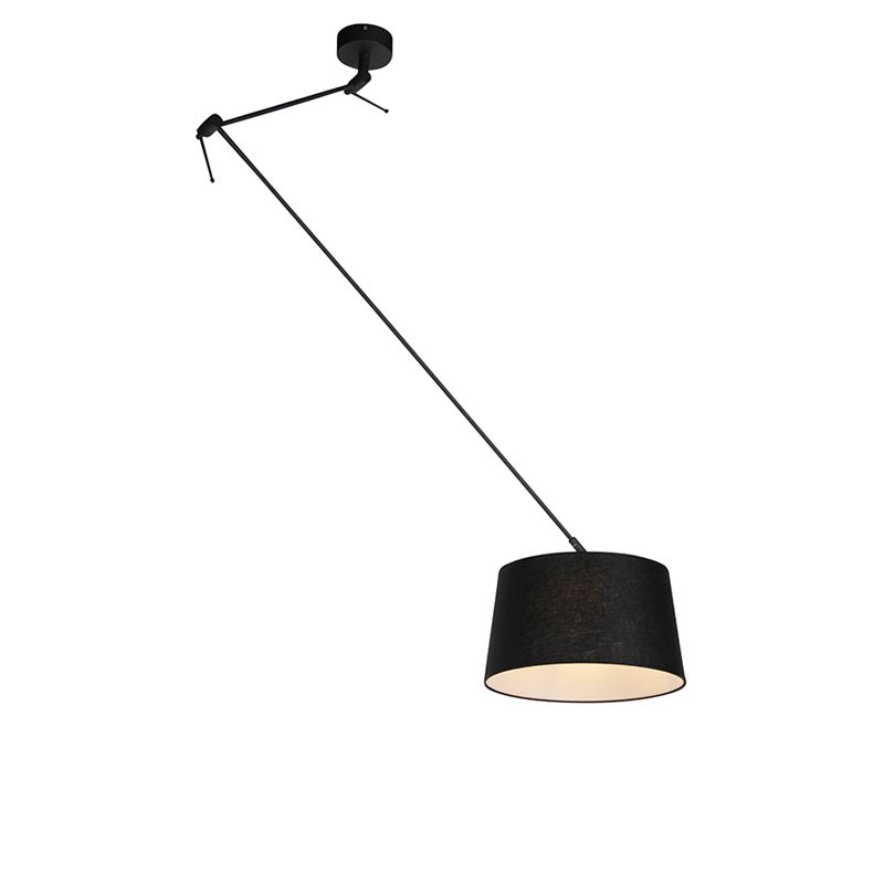 Hanglamp zwart met linnen kap zwart 35 cm - Blitz