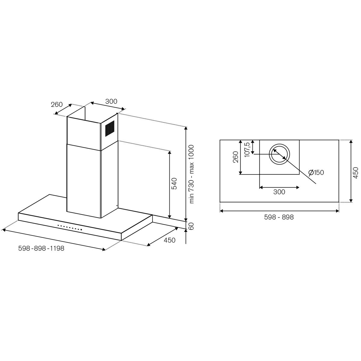 Professional KT60P1AXT vifte 60 cm, rustfritt stål
