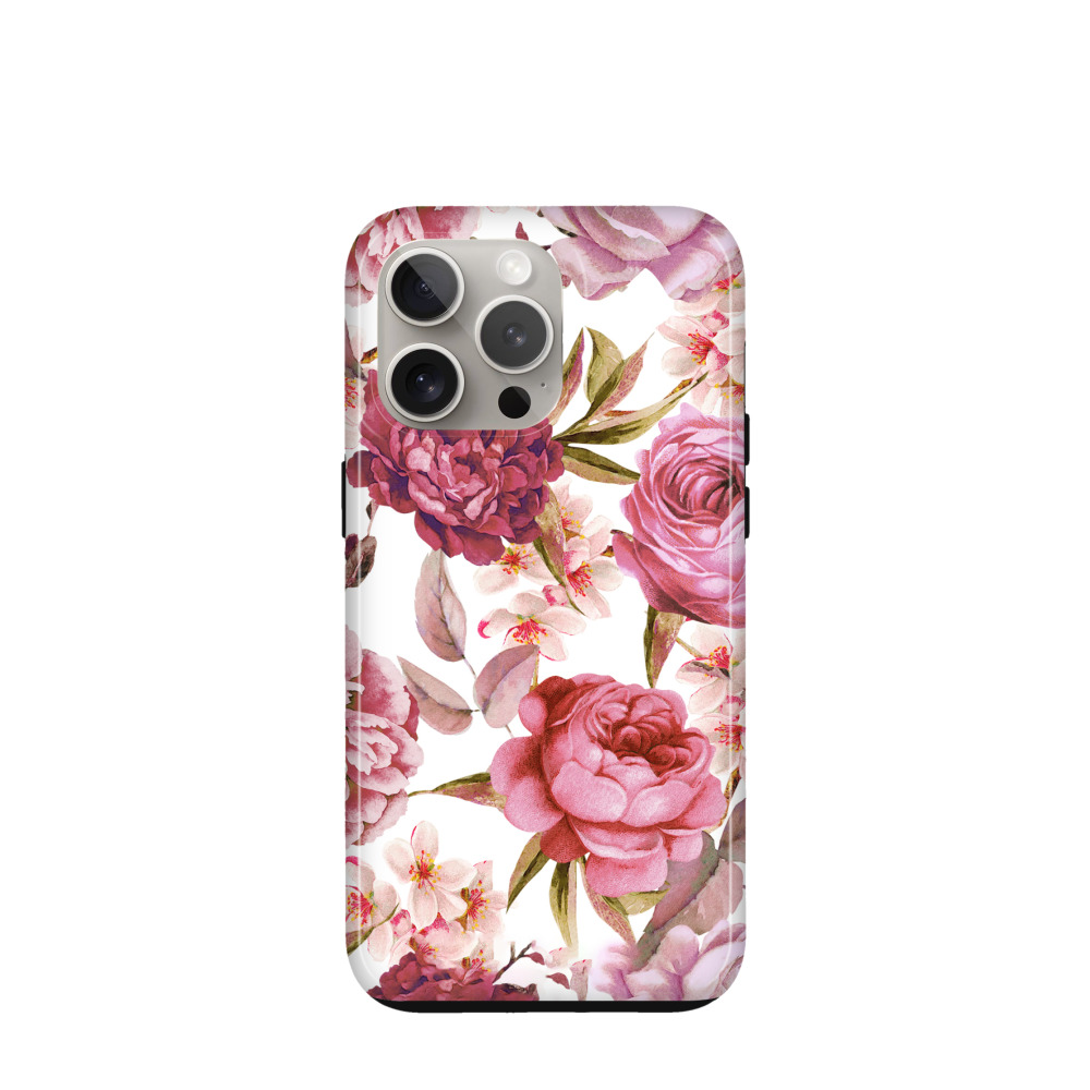 iPhone 15 Pro Max Hybrid (Kunststoff / Gummi) Hülle Wildrosen - Pink