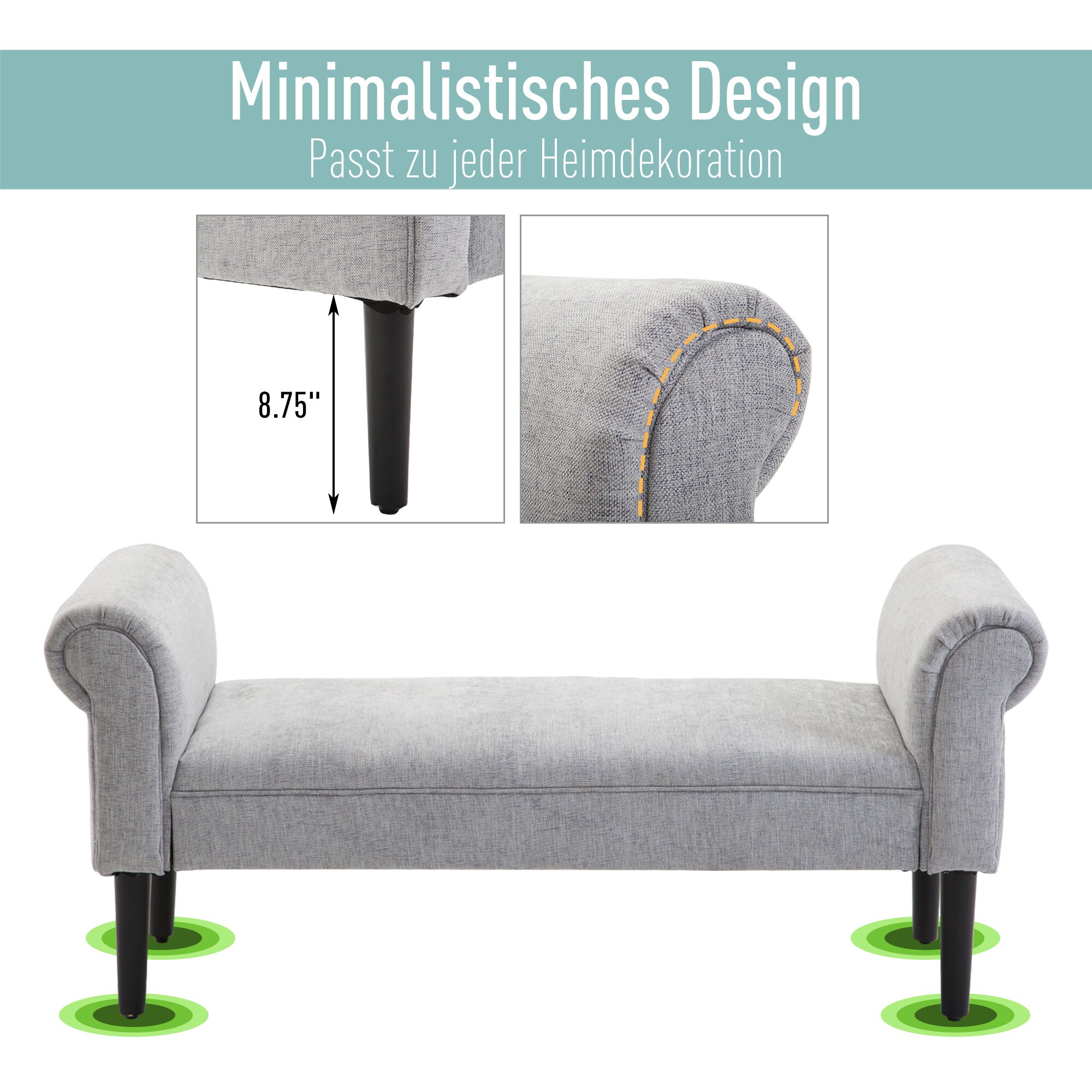 HOMCOM Bettbank aus Leinenstoff hellgrau 103 x 48 x 38 cm (LxBxH)