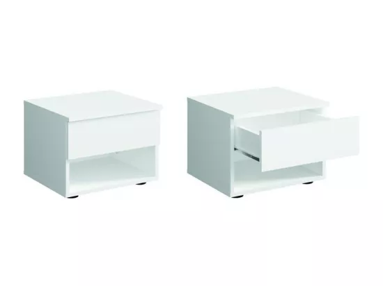 Ensemble chambre NOFI - Lit 180x200 cm avec sommier, 2 tiroirs, chevets, armoire et commode - blanc