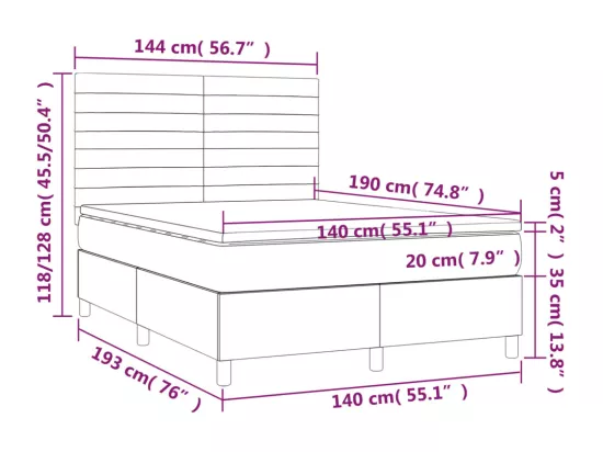 Sommier tapissier matelas et LED Bleu foncé 140x190 cm Velours