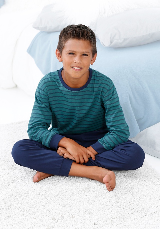 le jogger® Pyjama 1 Stück, 2 tlg. Schlafanzug mit zweifarbig gestreiftem Oberteil