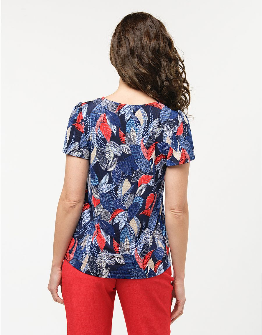 Top bleu orange imprimé