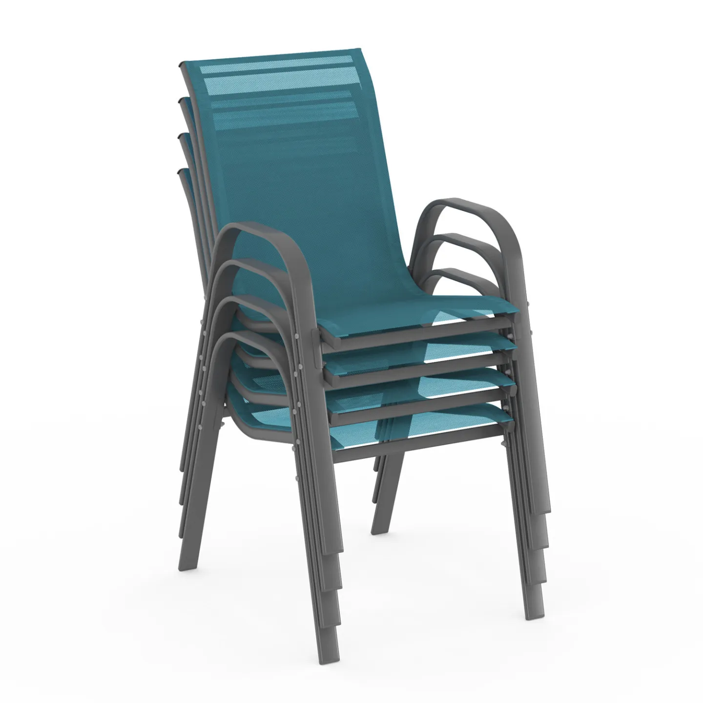 Lot de 4 chaises de jardin LYMA métal et textilène empilables bleu canard