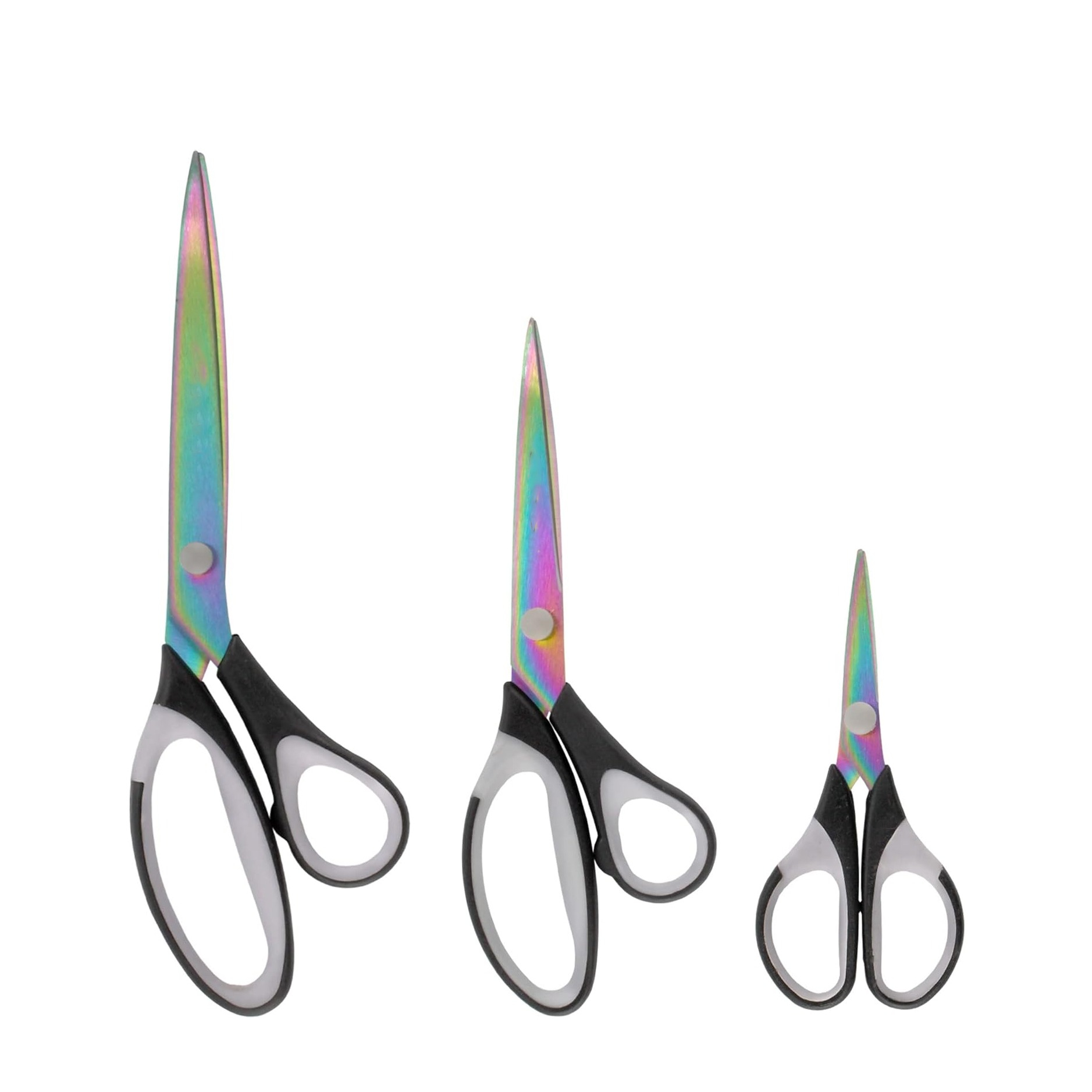 (3er Set) Mehrzweck Schere Universal Haushalts Schneide Werkzeug Regenbogen Titanium Klinge für Küche / Papier / Textil - Schwarz