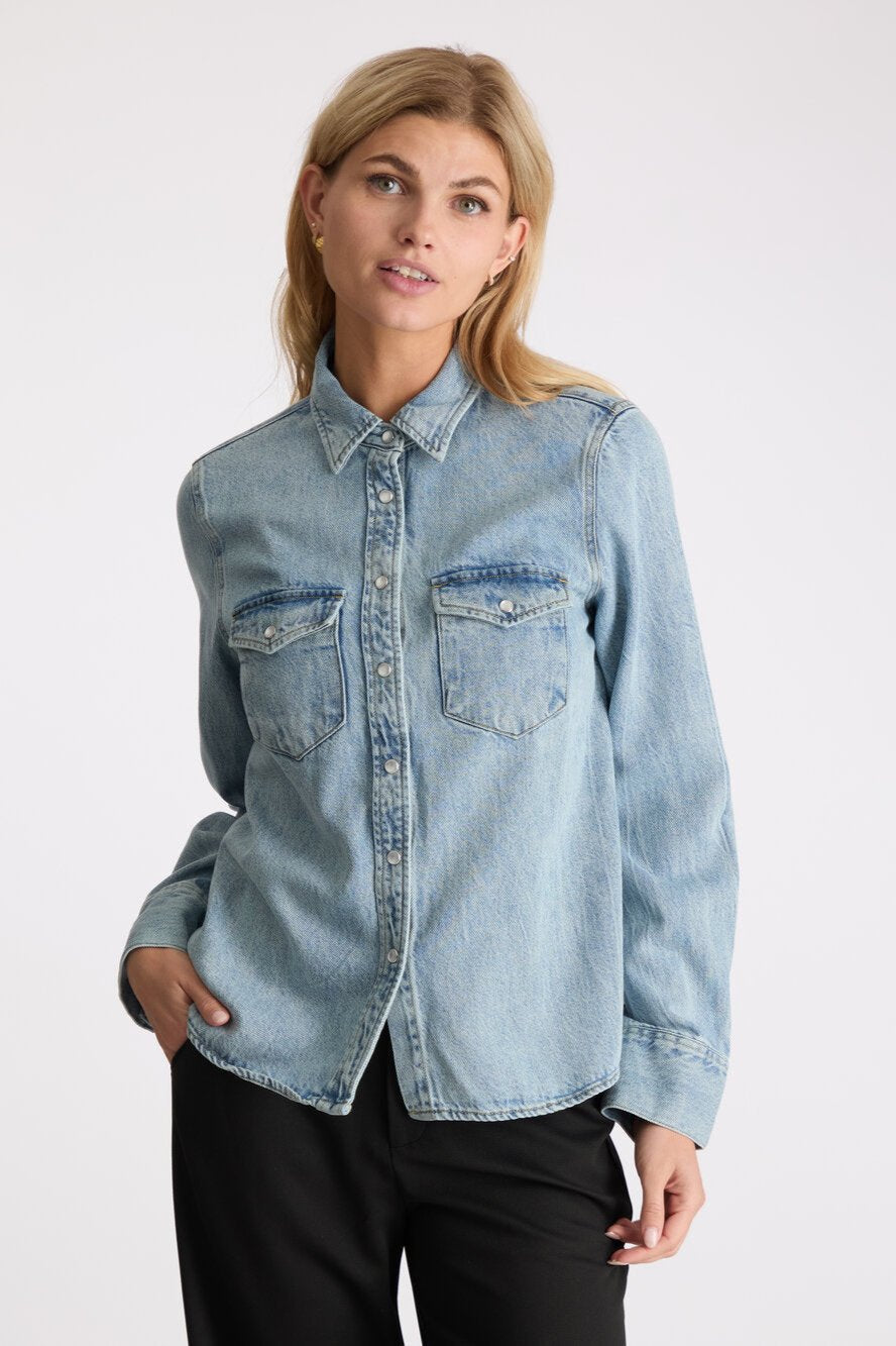 Neo Noir  Roger Denim skjorte - Smoke Blue