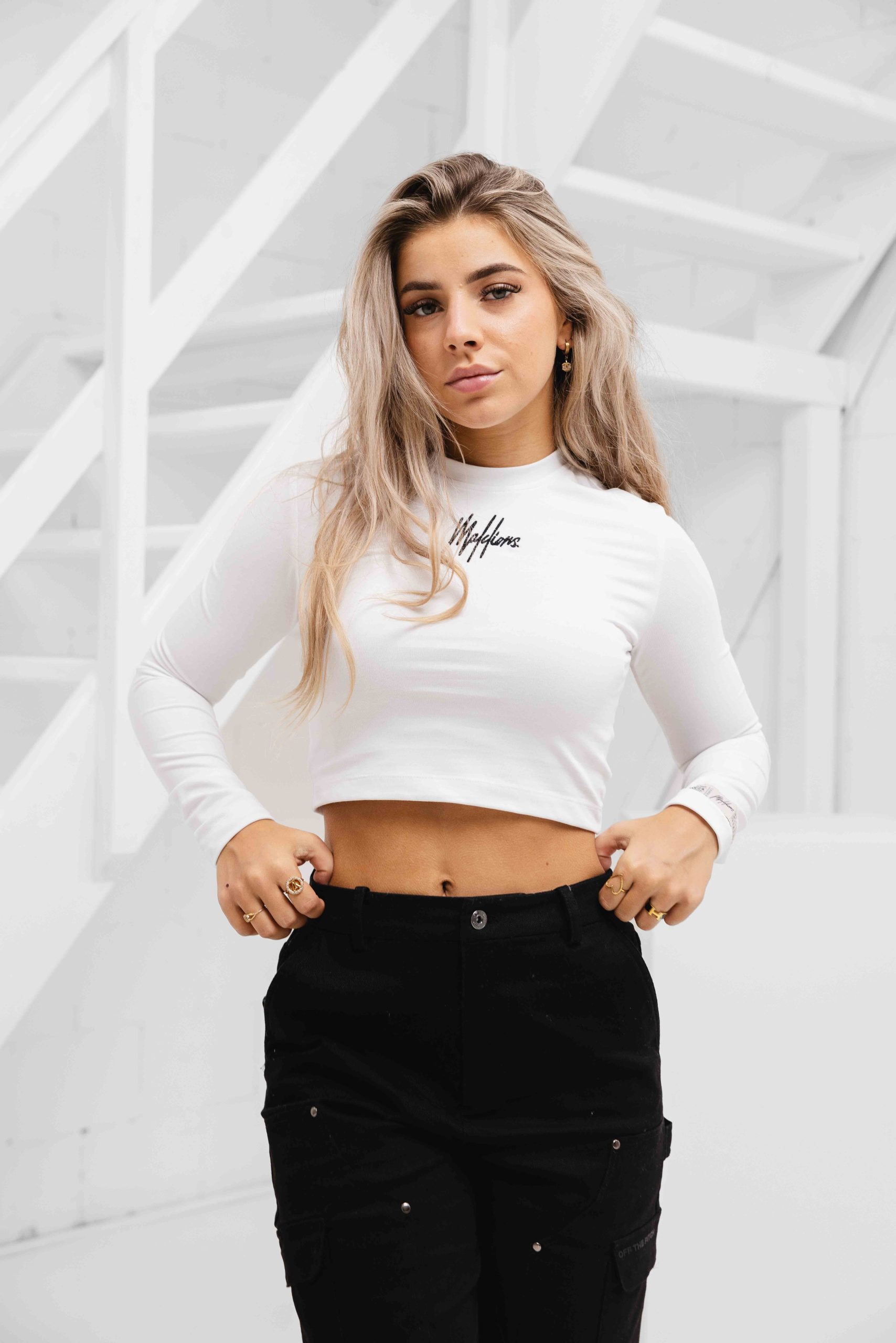 Malelions Lange Mouwen Crop Top Dames Wit