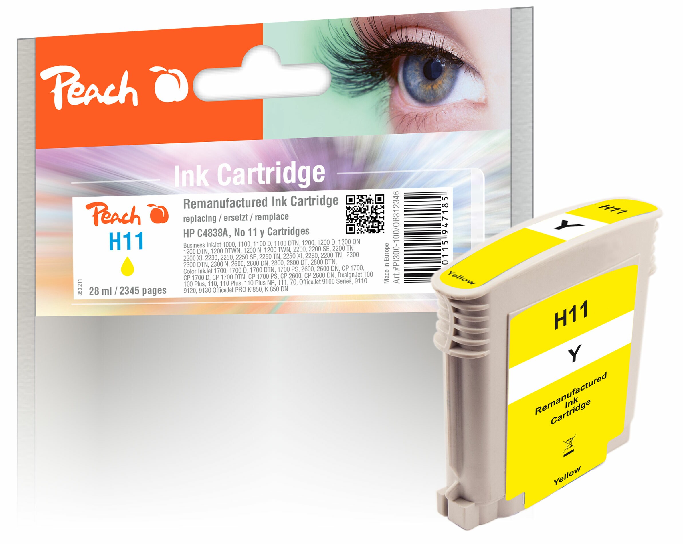 Peach HP 11 y Druckerpatrone ye ersetzt HP No. 11 y, C4838A für z.B. HP OfficeJet 9100, HP Business InkJet 1000, HP Business InkJet 1100, HP CP 1700 (wiederaufbereitet)