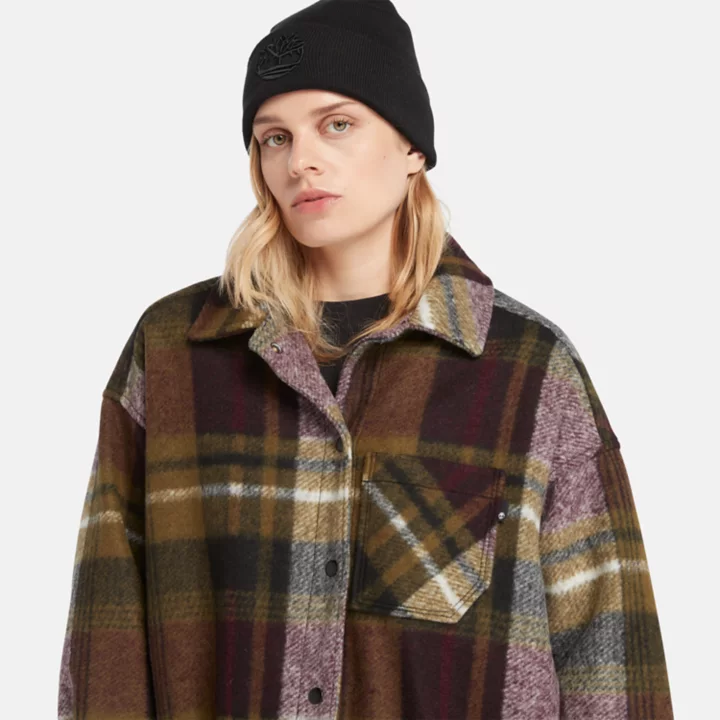 Casaco camisa de lã feminino na cor bordô.