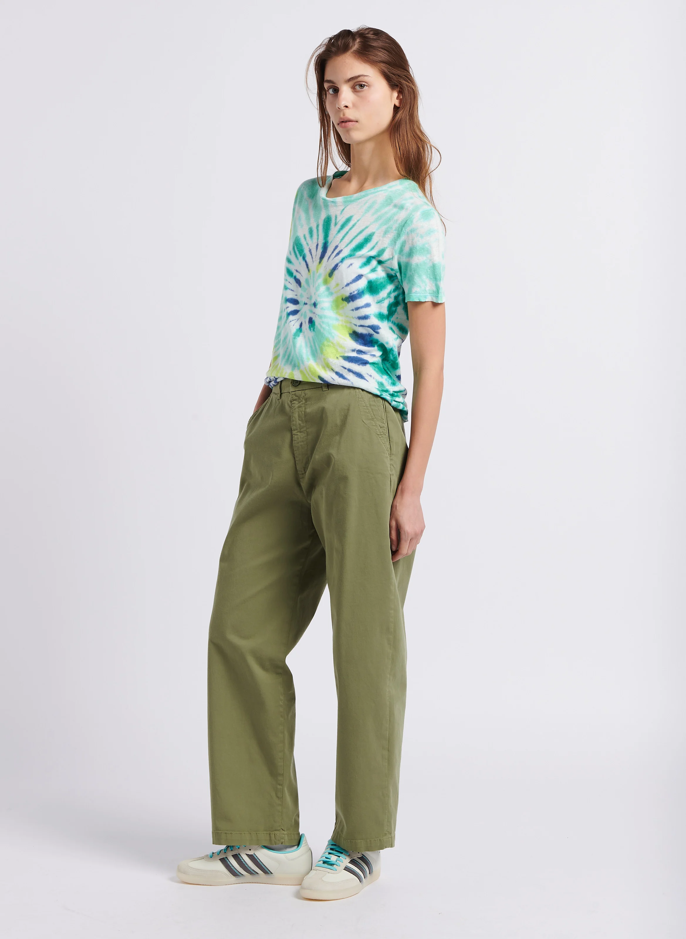 Pantalon chino en coton mélangé | Kaki