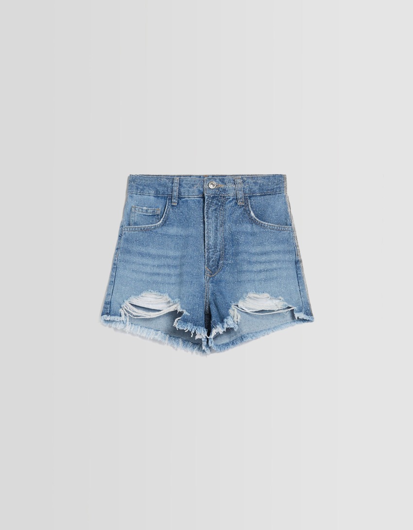 shorts jeans rasgados e brilhantes