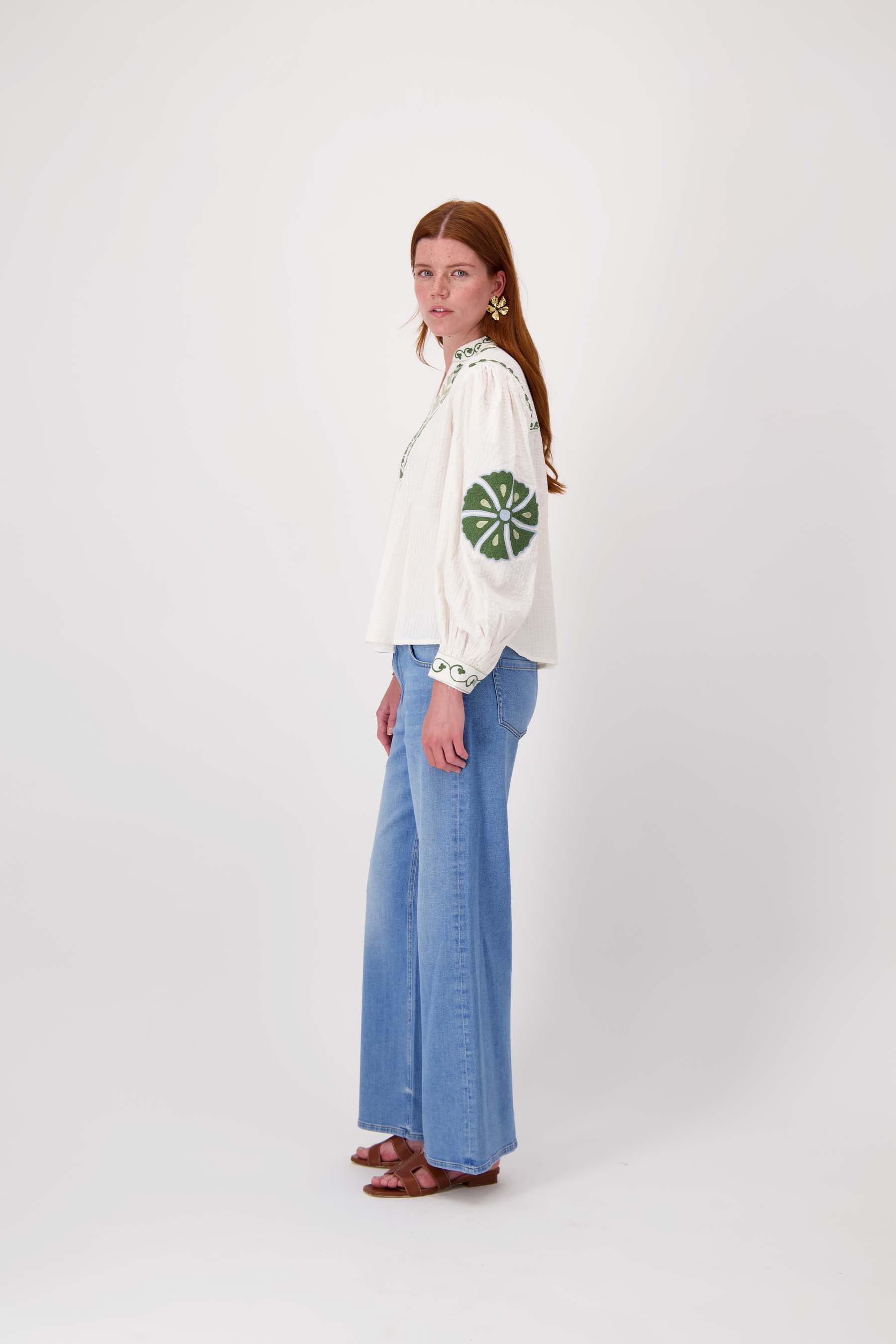 seersucker blouse met bloemen