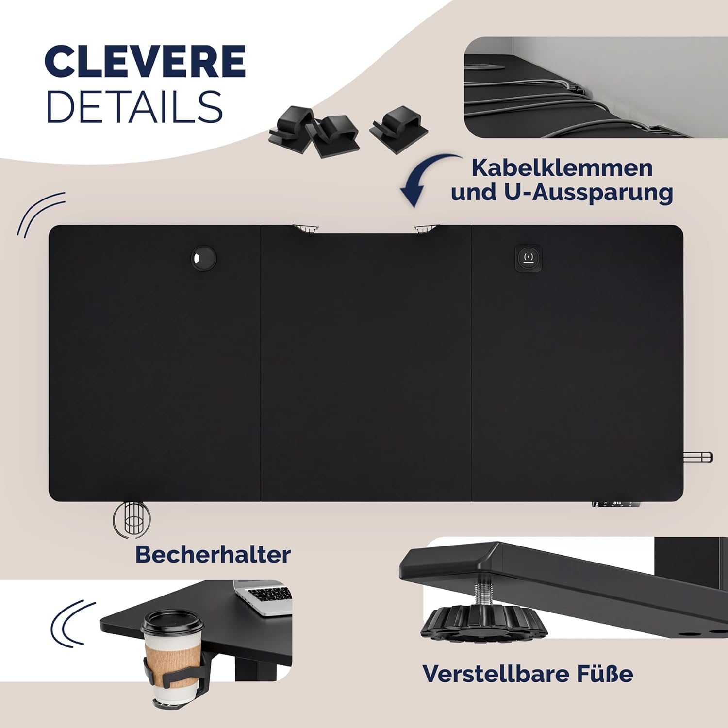 Casaria® Höhenverstellbarer Schreibtisch elektrisch 160 x 70 cm mit Wireless Charger & USB-C/A Anschluss LCD-Display Memory-Funktion 80 kg belastbar ergonomisch Schwarz