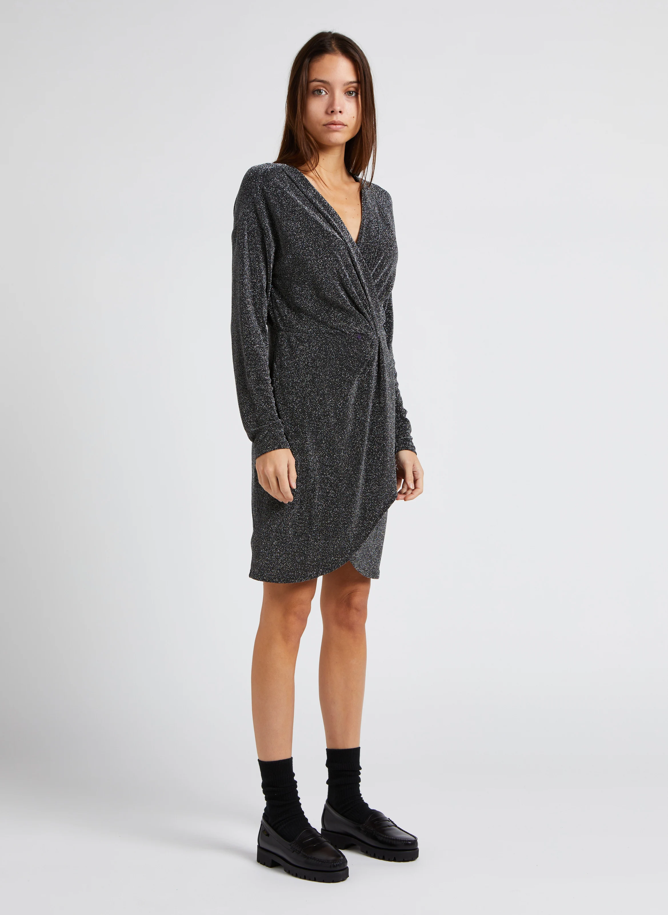 SHINY - Robe courte col V | Noir