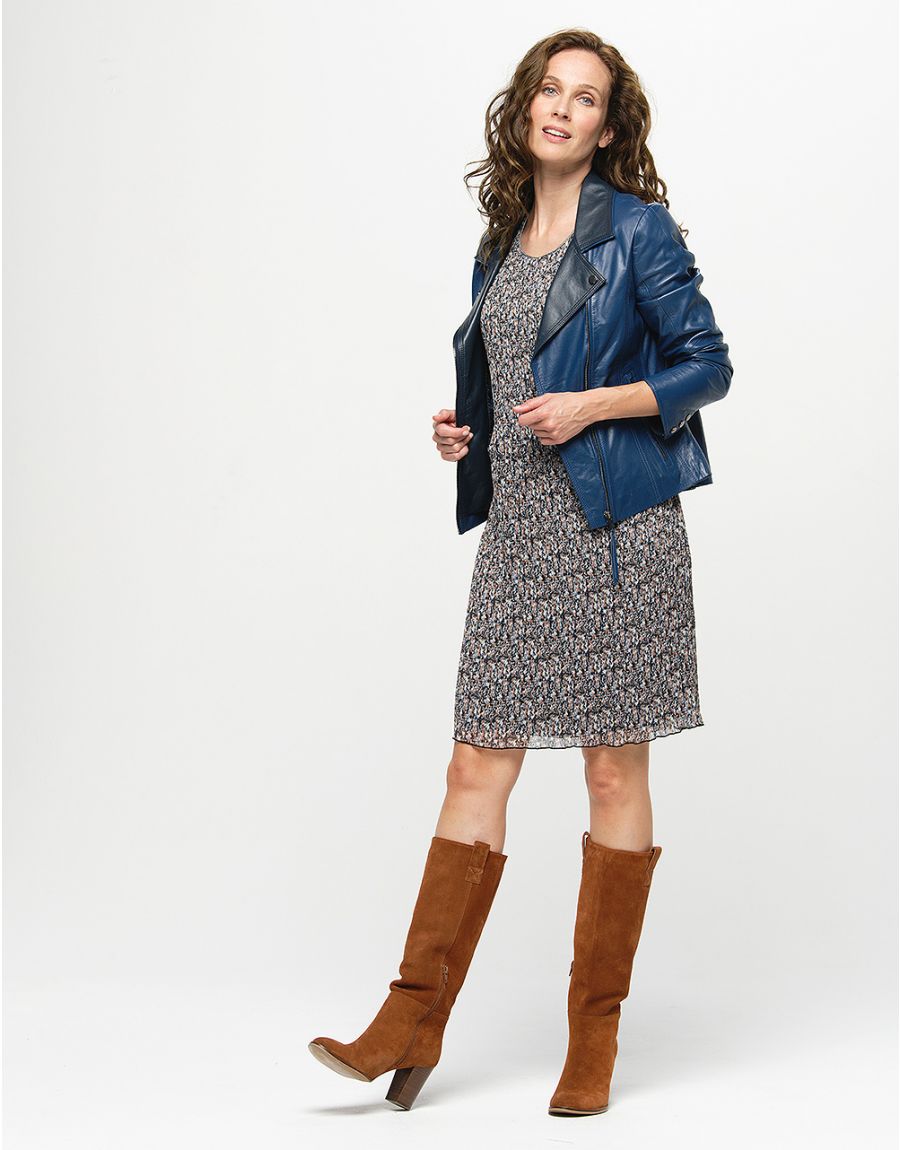 Robe plissée beige noir