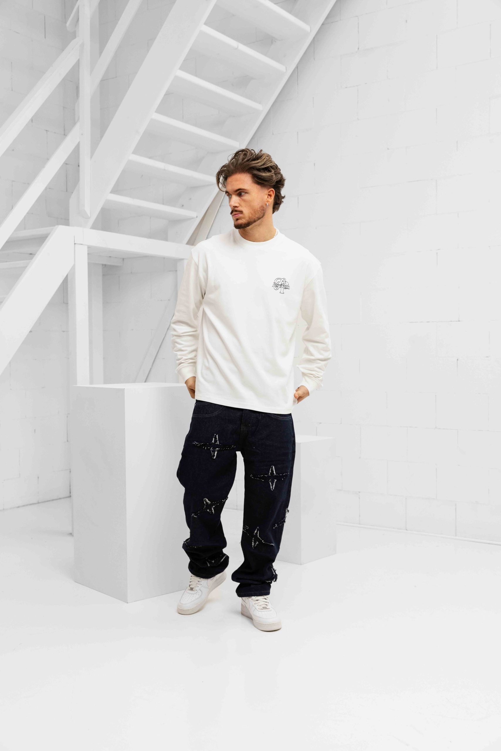 Pure Path Initial Longsleeve T-Shirt Heren Gebroken Wit