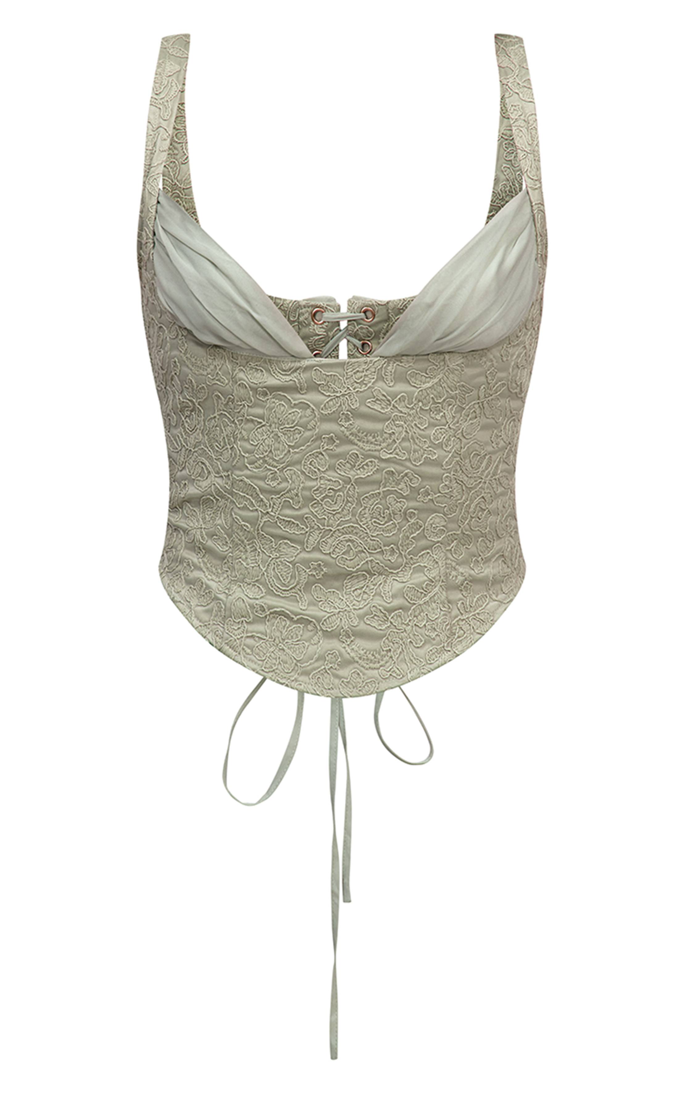 Vert Sauge Ensemble Corset À Bonnets En Mousseline Délicate Avec Bustier En Dentelle Plt Label