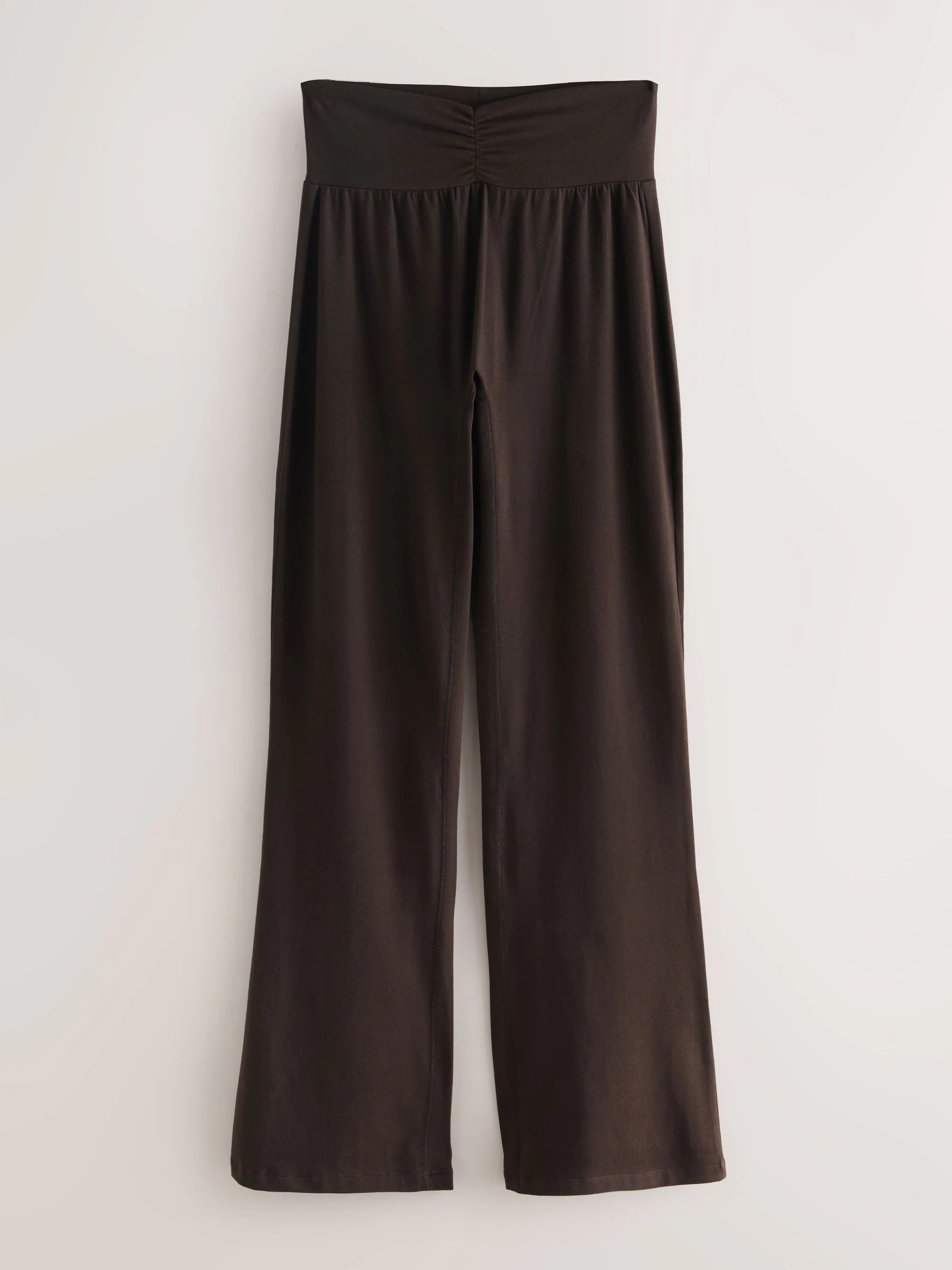 Chocoladebruin - Soft Touch Rib Ruched Flare Leggings