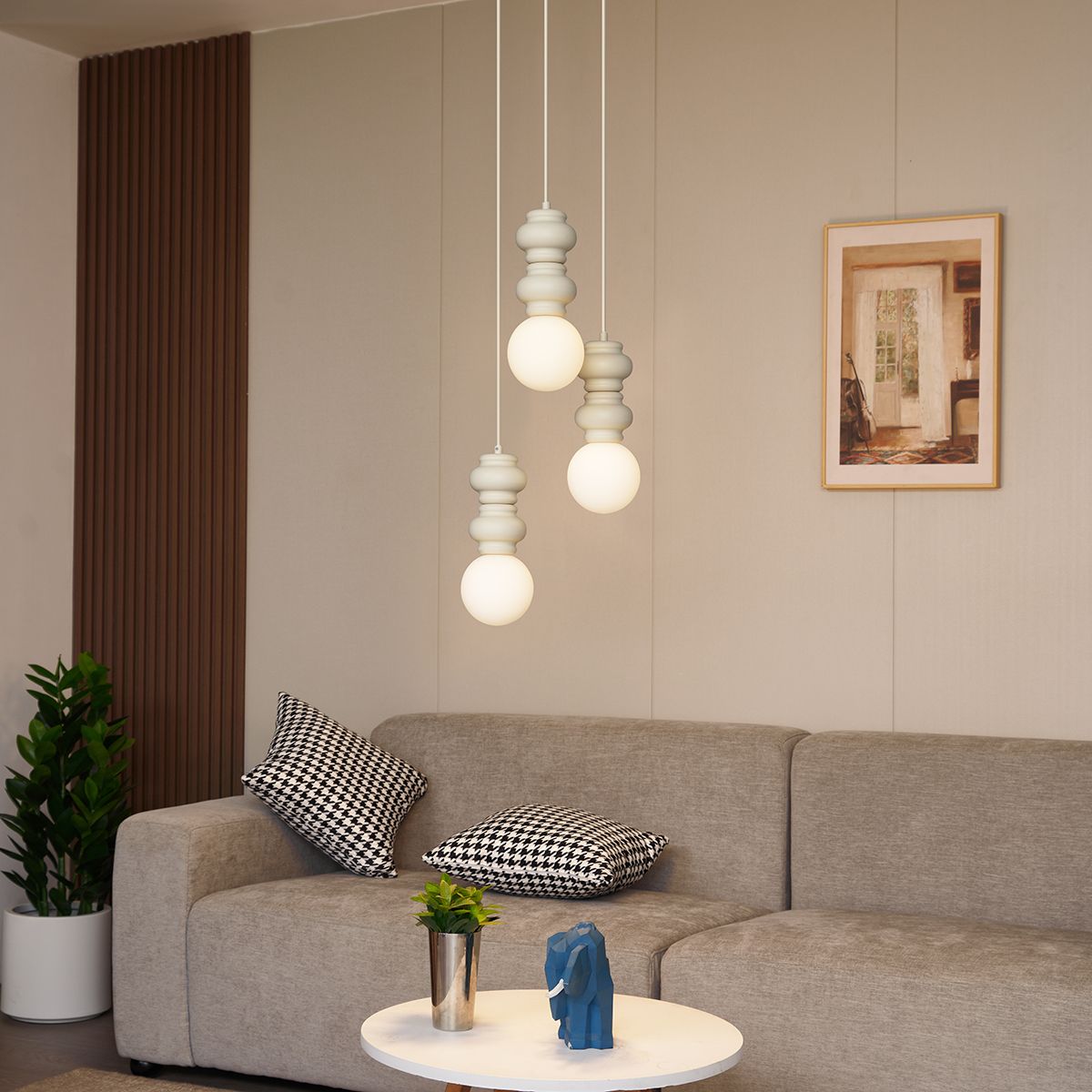 Retro hanglamp beige met mat glas 3-lichts - Fedde