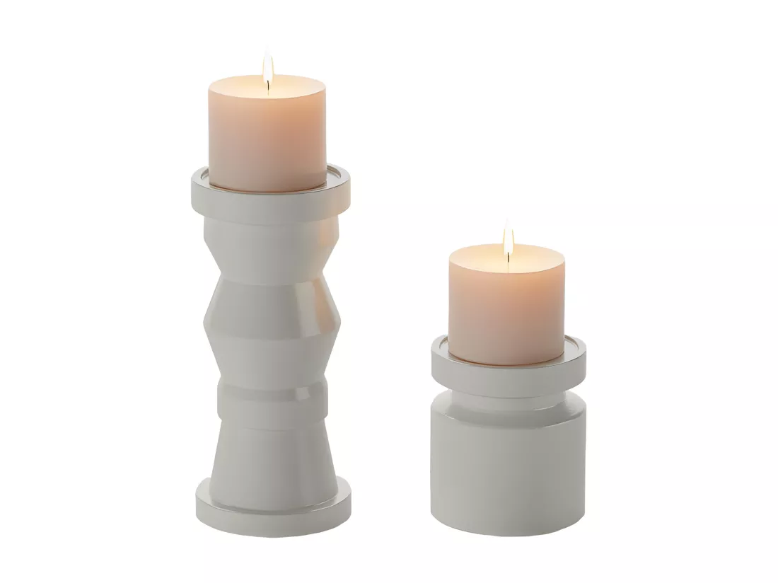 ANTALYA - Set de 2 bougeoirs en bois design coloris crème
