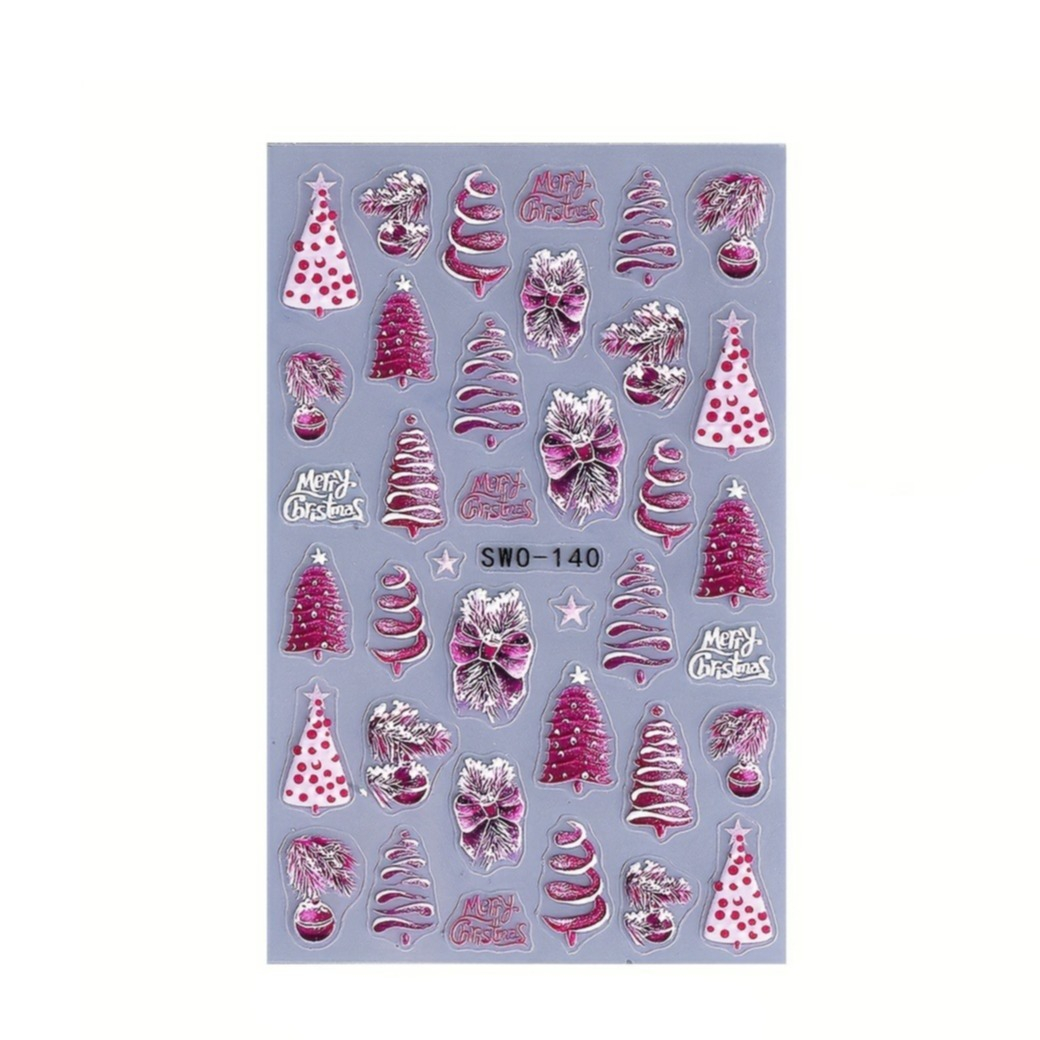 (89-tlg. Set) Nagel Sticker Nail Art Tattoo Selbstklebende Aufkleber Weihnachten - Rosa / Weiss