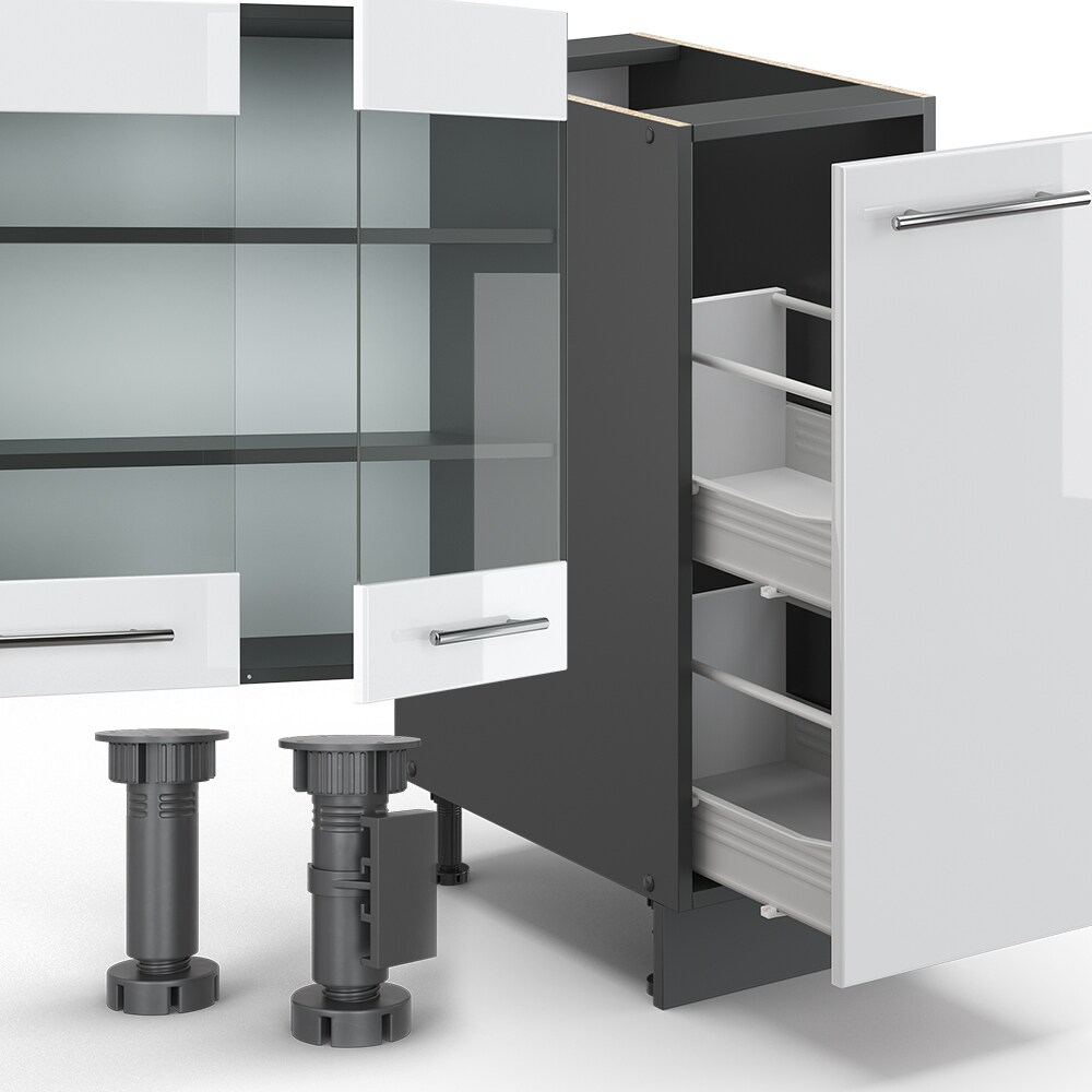 Vicco Küchenzeile Küchenblock Einbauküche 280cm Fame-Line Weiß Hochglanz